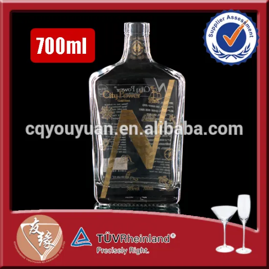 Cheap price decaled square bar top empty vodka liquor glass bottles 700ml with cork