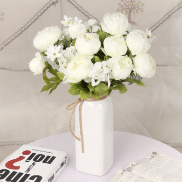 High-Quality E-1023 7-Head Artificial Silk Peony Flower Bouquet with Buds