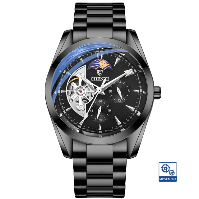 CHENXI 8801 2023 Stainless Steel Men's Quartz Watch - Luxury Black Gold Finish