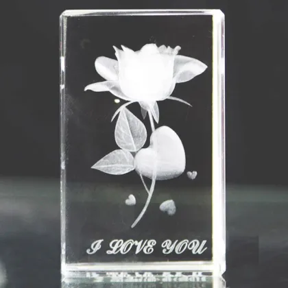 3D Laser Engraved Crystal Rose Cubes
