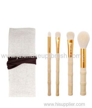 Natural Bamboo Handle 4pcs Makeup Brush Set With Flax Bag 