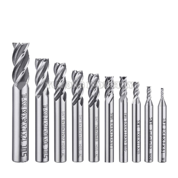 10-delige HSS 4-Flute Frequing Cutter Set: 2-12 mm eindmolengereedschap met rechte schacht voor hout en metaalgravure, CNC Router-boren