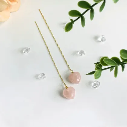Natural Pink Crystal Sweet And Versatile Heart Earrings