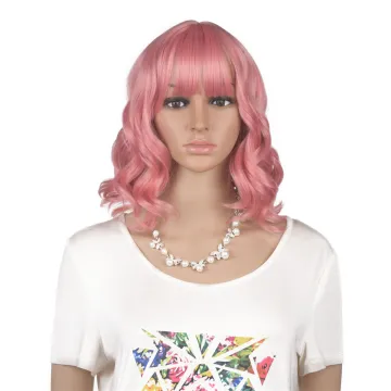Short Curly Loose Wave Blonde Wig Short Bob Wigs With Air Bangs Shoulder Length Wig Curly Wavy Synthetic Cosplay  for Girls
