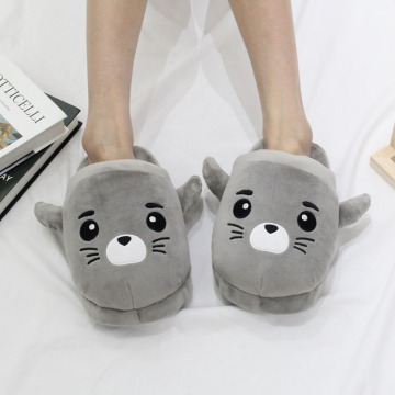 Winter Warm Indoor Slippers - Gray Otter Seal Plush Fluffy Women's Slippers