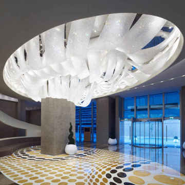 Modern Large Hotel Lobby Custom Crystal Light Oval Fabric White Chandelier