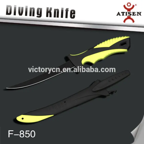 Hot Sale 7" Fillet Knife 440 Stainless Steel Black Coated Fishing Knife, Sheath with Gold plated Steel Grit Sharpener