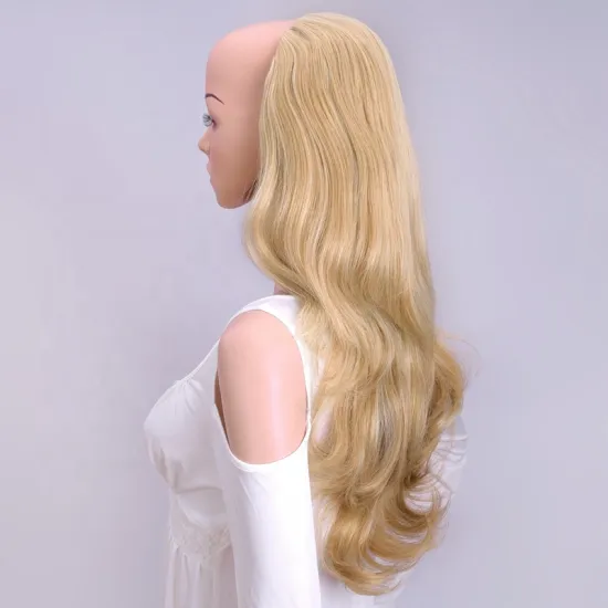 Manufacturer Wholesale  Body Weave Wavy Ombre Blonde  Color 24 Inch  3/4 Half Wigs  Synthetic Hair Extensions For White Women