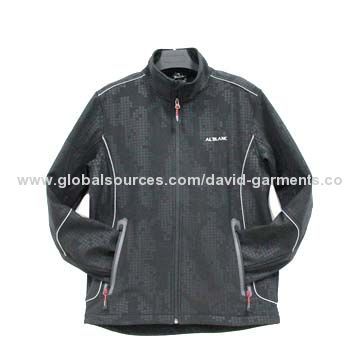 Softshell Jacket, Made of 100D Spandex/Polyester Elastic Shell with Embossed TPU Fleece