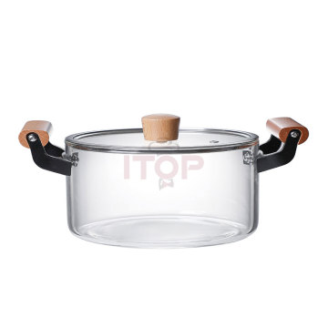 Borosilicate Glass Pot Set with Wooden Handles and Nonstick Glass Lids