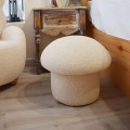 White Boucle Fabric Children Stool Round