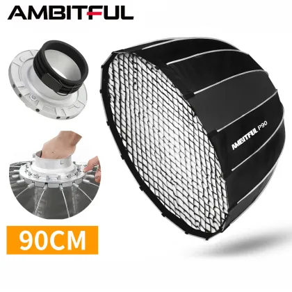 AMBITFUL 90CM Deep Parabolic Softbox with Honeycomb Grid for Profoto Mount Flash