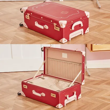 Retro Red Trolley Case for Bride Dowry with Password Lock