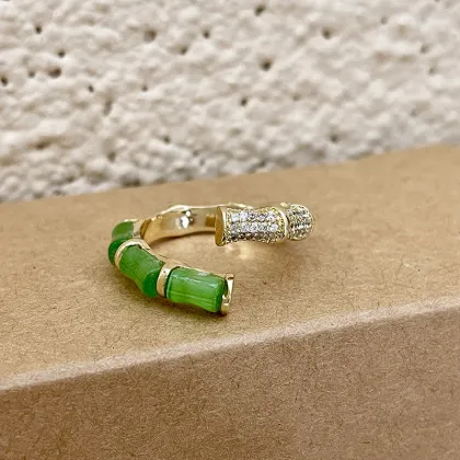 New Chinese Style Green Bamboo Zircon Open Rings