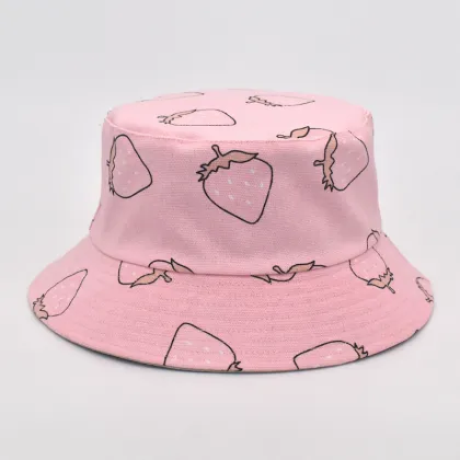 Summer Cotton Strawberry Print Beach Sunscreen Fisherman Hat