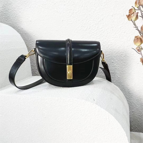 High quality saddle genuine leather crossbody black bag