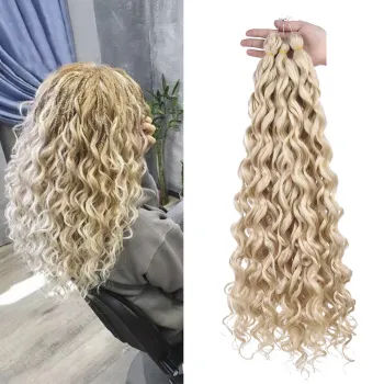24 inch Ombre Blonde Brown Pink Grey Afro Curl Water Wave Braids Ocean Wave Curly Synthetic Crochet Braiding Hair Extension