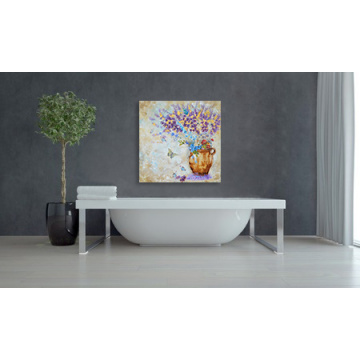 Butterfly Wall Art Purple Flower In Vase Oil Painting