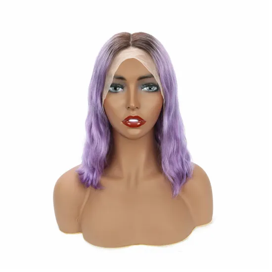 Wholesale 1b/Purple Body Wave Mink Malaysian Human Virgin Hair Color Bob Transparent HD Lace Frontal Middle Part Short Bob Wig