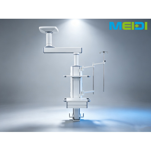 Motorized Anesthesia Ceiling Pendant,2‑Layer Height‑Adjustable Instrument Platform,Stainless Steel IV Pole & Syringe Pump Shelf