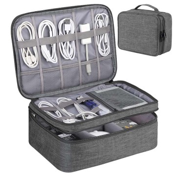 Digitale elektronische accessoires: USB -kabelorganisator met dubbele laag met oortelefoons en power bank