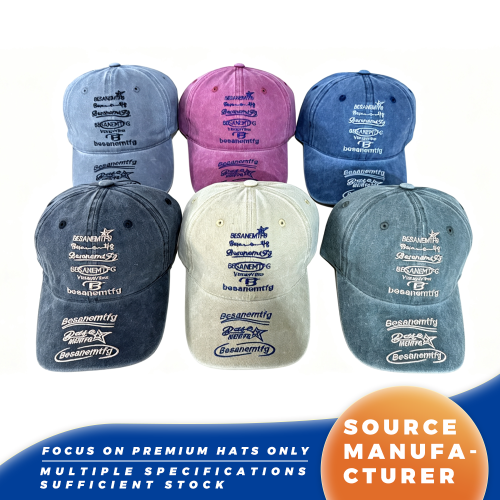 Topi Bisbol Vintage Dicuci Bertumpuk‑Teks