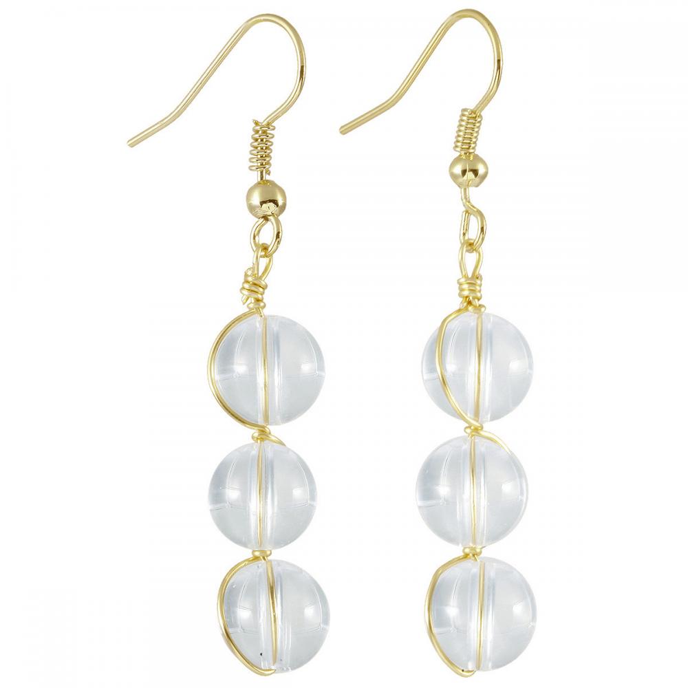 Perles de cristal de guérison des boucles d&#39;oreilles enveloppées pour femmes 10 mm Stone Crok Eartrop avec fil de cuivre enveloppé