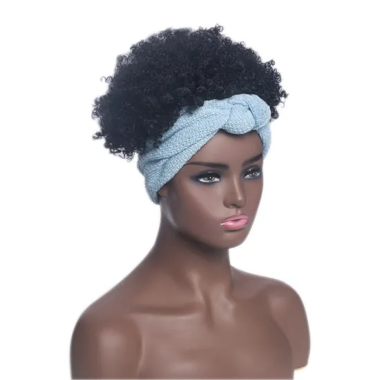 Hot Selling Short Afro Headband Wig for Black Women Kinky Curly Synthetic Hair Wigs for Daily Party