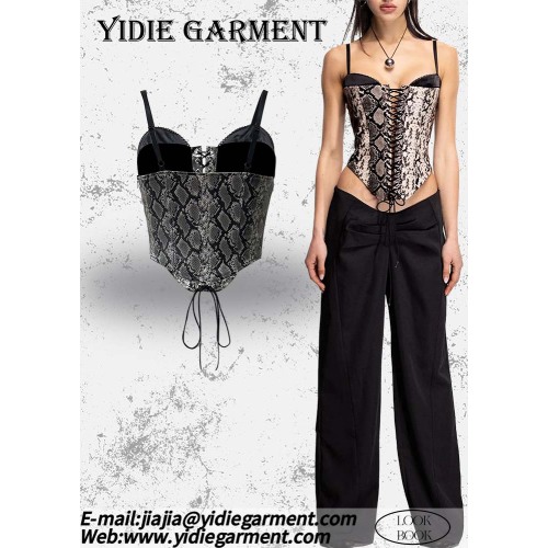 Snake Pattern Faux Leather Sexy Backless Corset