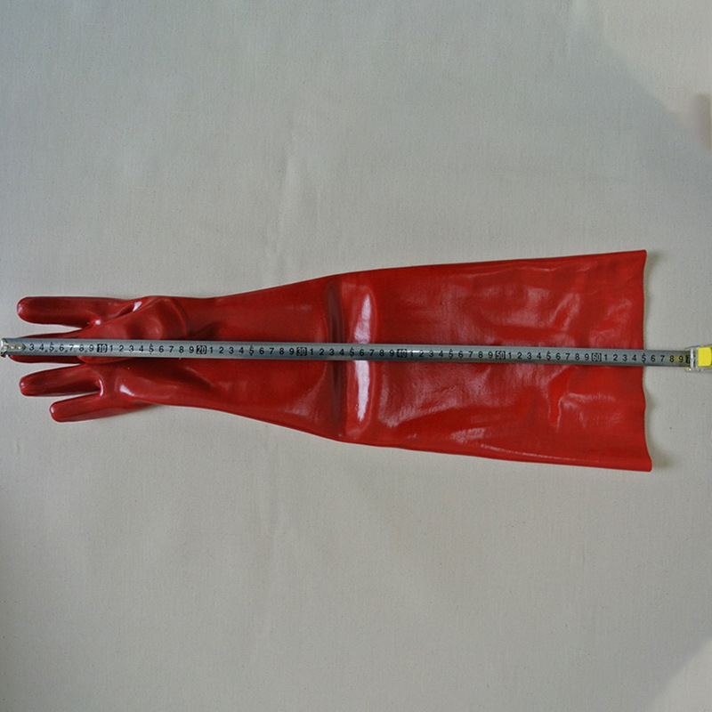 Red gloves dipped in rubber flannelette 60cm