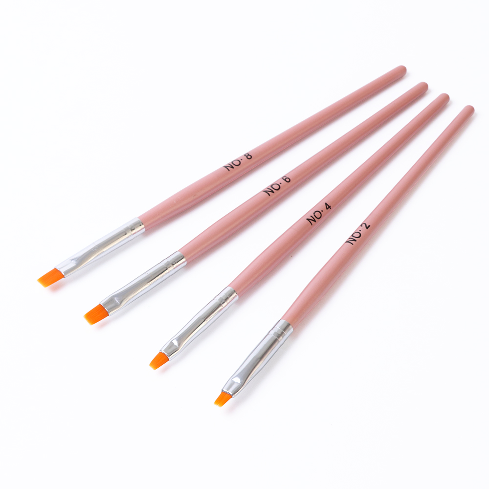 4pcs UV Gel Extension Nail Brush Drawing Painting Designs Flat Top Pen Builder Petal Flower DIY Manicure Nail Art Tools JIH023