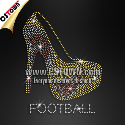 Beautiful high heels football hot fix nailhead stud transfer motif