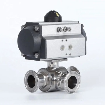 SS304/SS316L Sanitasi Pneumatik Triclamp 3 Way Ball Valve