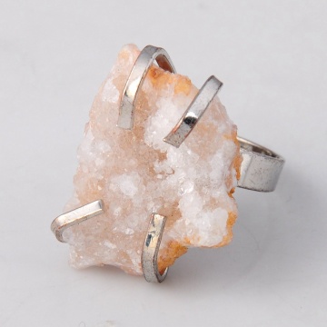 Natural Drusy Crystal Adjustable Women Rings