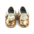 Scarpe mocassini neonato in pelle con paillettes