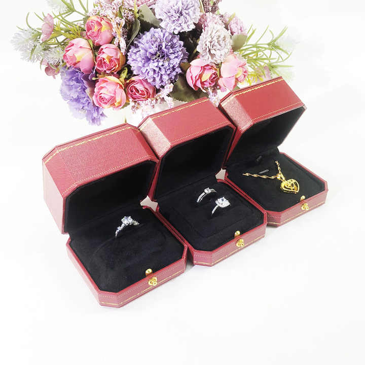 European printed octagonal red ring jewelry box