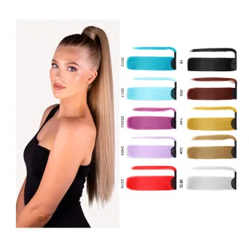 Long Straight Ponytail Hair Synthetic Ombre Mixed Color Straight Synthetic rainbow Ponytail Wrap Around Magic Paste Ponytail