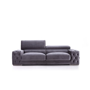 Velvet Chesterfield Sofa with Adjustable Headrest