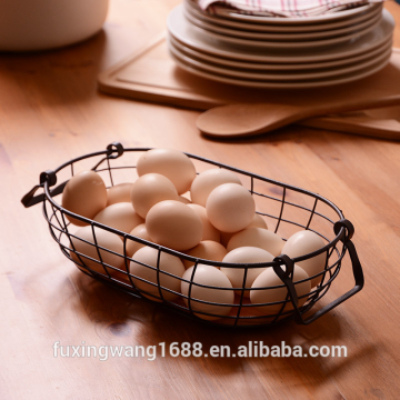 Modern Retro Rustic Wire Net With Wood Bottom Fruit Egg Storage Basket Multifuction Iron Craft Home Store Decoration Photo Prop