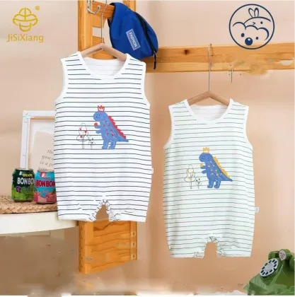 Cute little bear print sleeveless baby jumpsuit