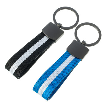 Blue Woven Belt and Braided Strap Car Key Chains with Laser Logo