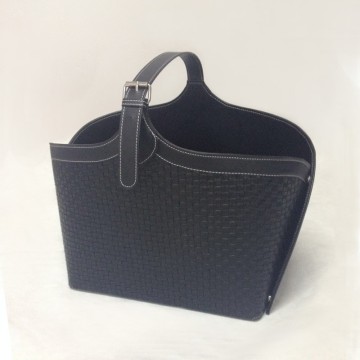 PU Leather Single Handle Book Magazine Basket