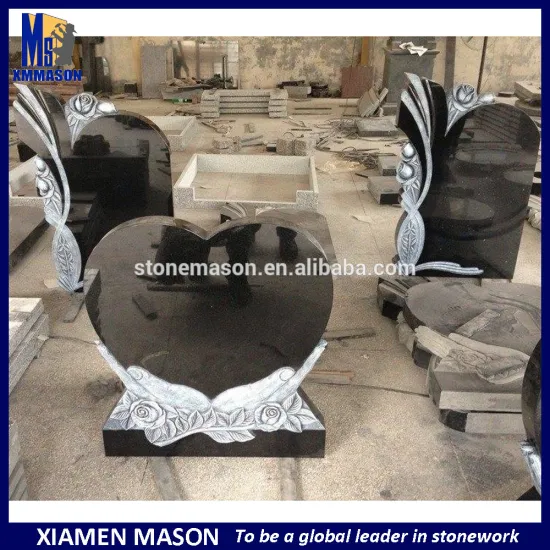 Carved rose black granite headstones for heart shaped cemetery monuments