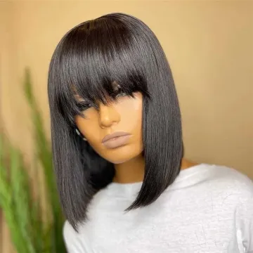Wholesale Straight Bob Wig Brazilian Remy Hair Human Wigs For Women Ombre Color Full Machine Made Wig With Bang
