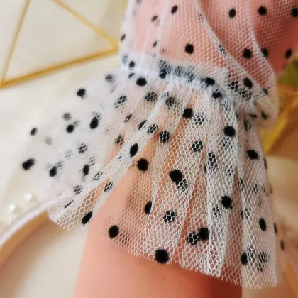 Short Wedding Gloves For Bride White Black Dot Lace Tulle Gauze Transparent Bridal Gloves Women Party Prom Dresses Mesh Gloves