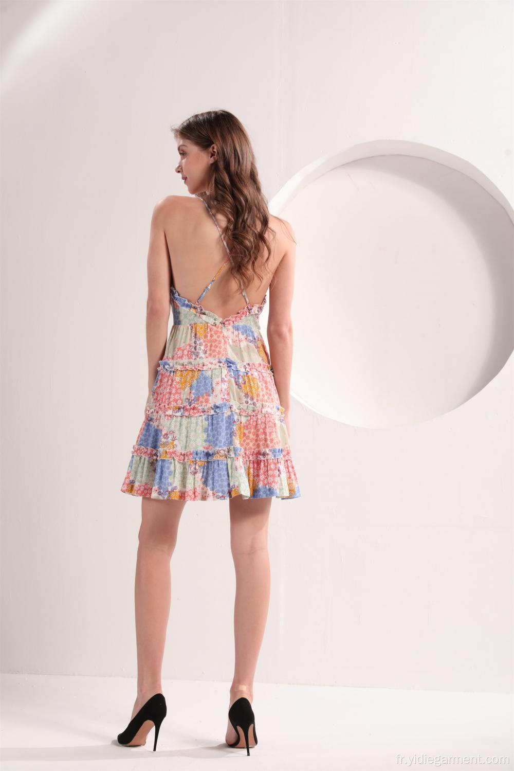 Mini robe évasée à imprimé floral color block