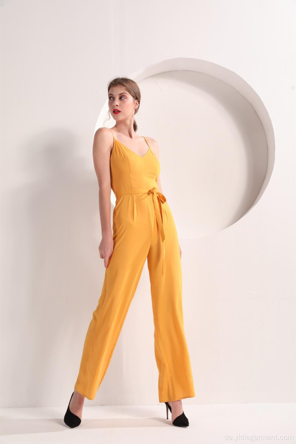 Frauen gelbe Farbe breites Bein Cami Jumpsuit