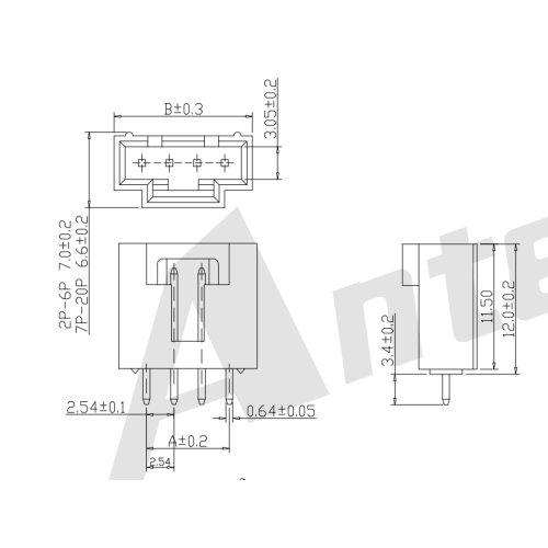 2.54mm Pitch 180 ° Gofret Konektör Serisi AW2547V-NP