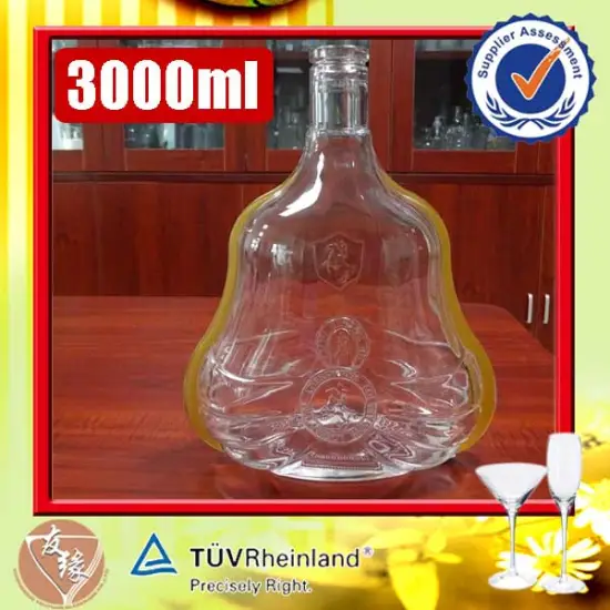 3000ml shaped high transparent glass large empty liquor bottles