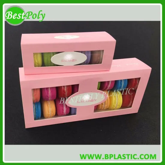400 GSM white cardboard macaron box with plastic insert tray